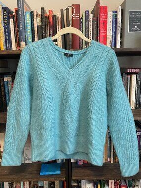 Turquoise cable knit sweater Talbots
